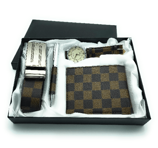 Cofanetto regalo uomo orologio penna portafoglio e set laurea Marrone